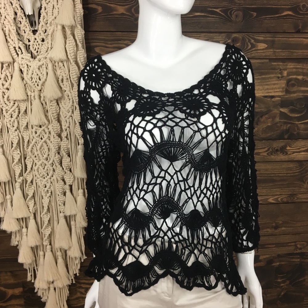 Umgee | Crochet Knit Scalloped Blouse